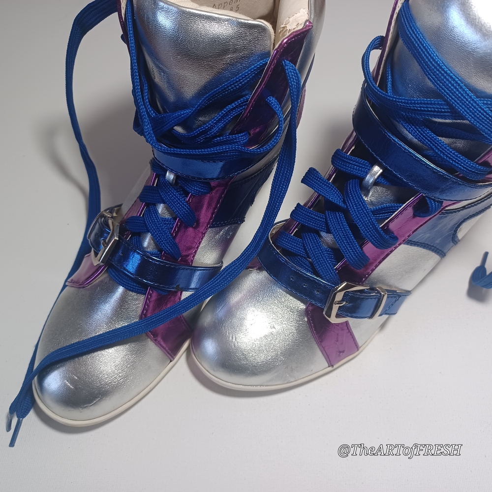 Metallic Silver and Blue Women's High-Top Sneakers